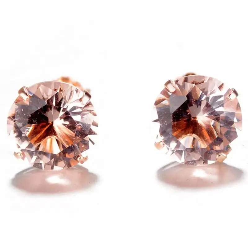 18K Rose Gold Over Sterling Silver Morganite Stud Earrings – Genuine Gemstone Pair 1