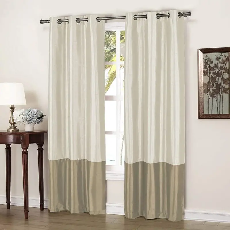 2-Piece Thermal Blackout Curtain Set – Faux Silk Grommet Panels In Dual-Tone Design 1