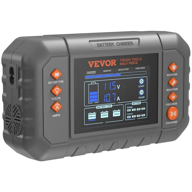 20A Intelligent Battery Charger – Dual-Mode Lifepo4/Agm/Gel/Sla Charger With Lcd Display, Trickle Maintenance, And Desulfating Function For Vehicles And Power Equipment 1