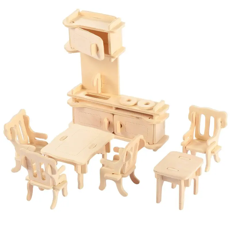 3D Wooden Dollhouse Furniture Kit – Interlocking Puzzle Assembly For Kids 1