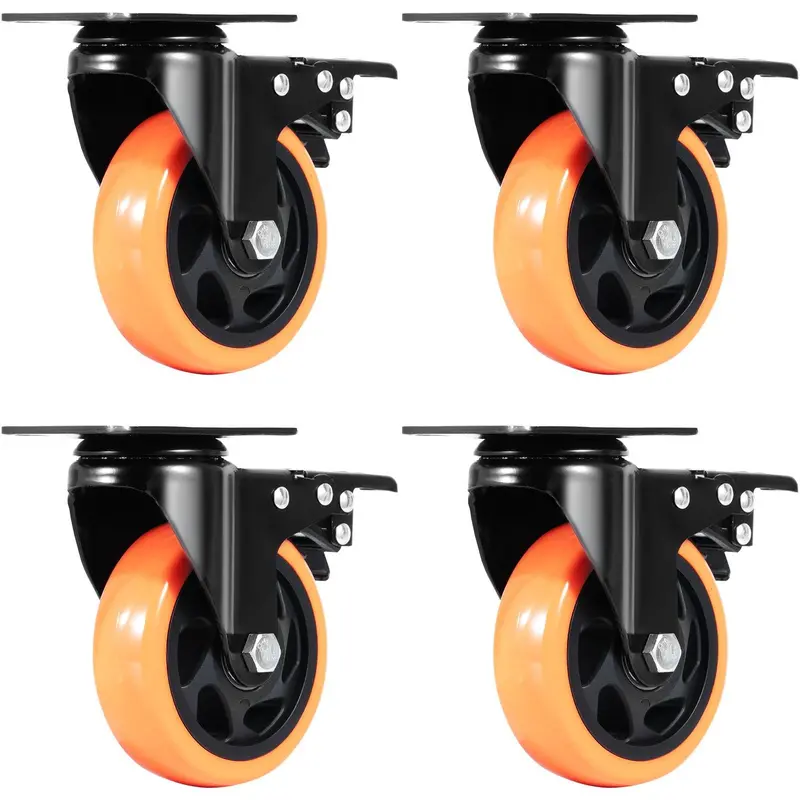 4-Inch Swivel Casters With Locking Brakes – Set Of 4 Quiet, Non-Marking Pvc Wheels Rated For 350 Lbs Each 1