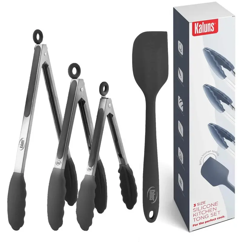 4-Pack Silicone-Tipped Kitchen Tongs – Heat-Resistant Cooking & Grilling Utensils 1