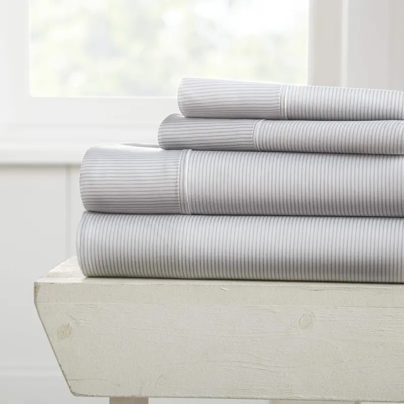 4-Piece Pinstripe Bed Sheet Set – Solid Color Modern Design 1