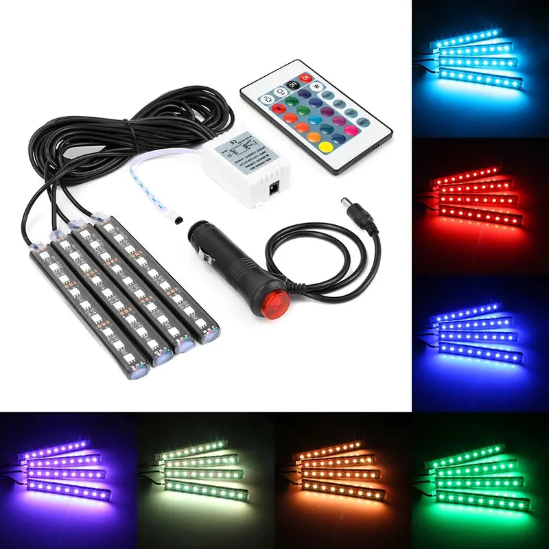 4-Piece Rgb Led Interior Strip Kit With Remote Control For Vehicle Ambience 1