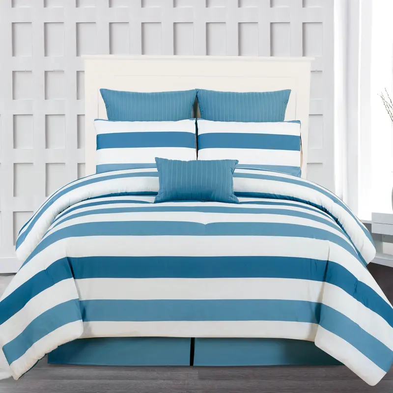 7-Piece Reversible Cabana Stripe Comforter Set – Hypoallergenic Queen Bedding 1