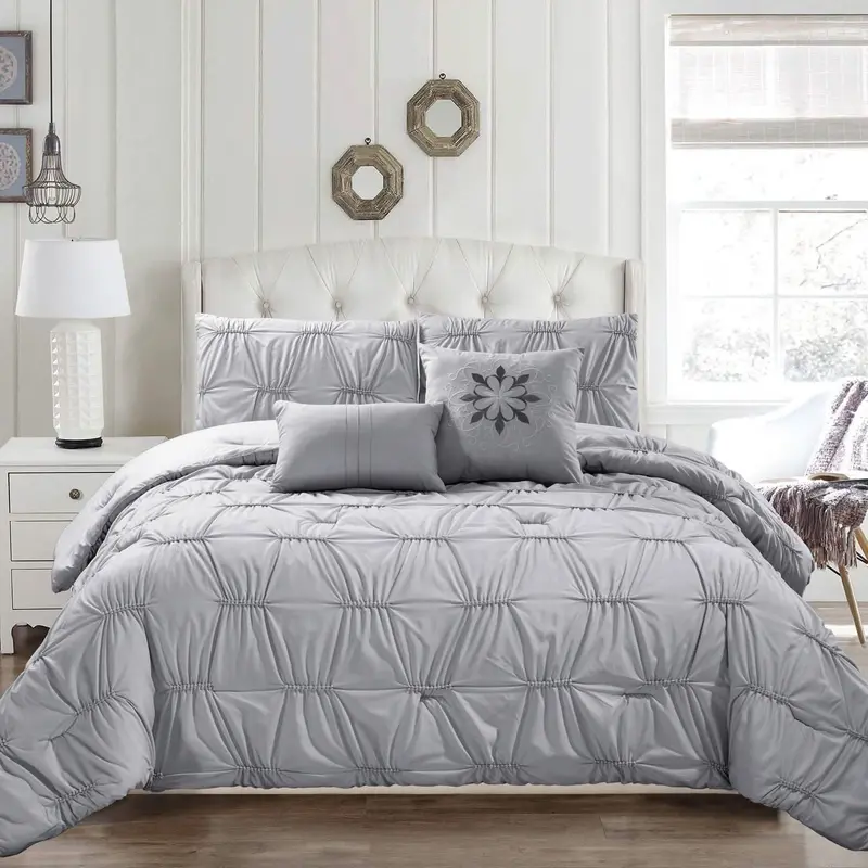 8-Piece Oversized Ruched Comforter Set – Solid Pintucked Bedding Collection 1