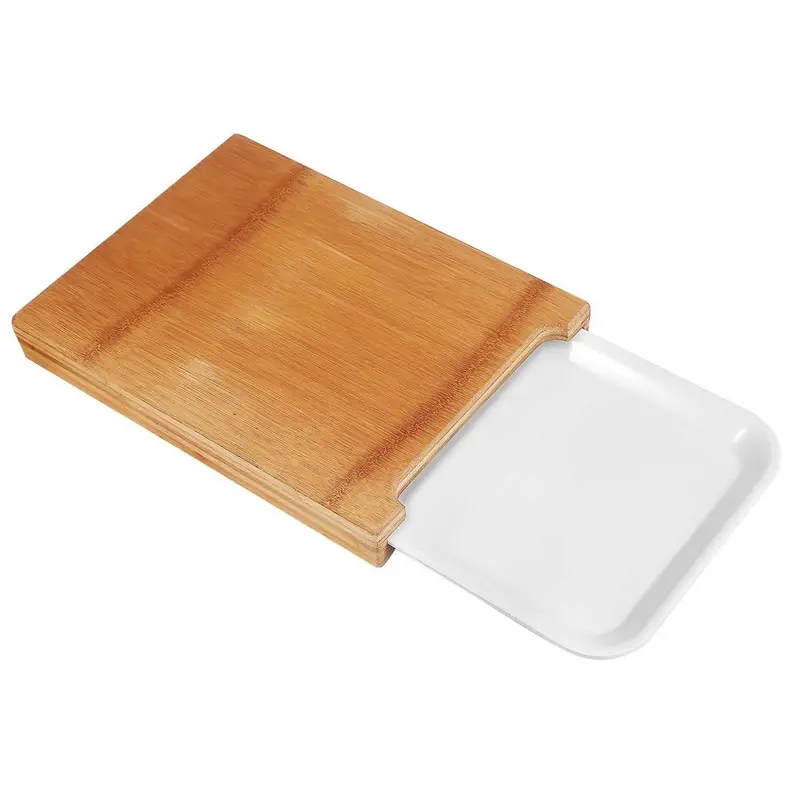Bamboo Cutting Board With Built-In Sliding Storage Tray 1