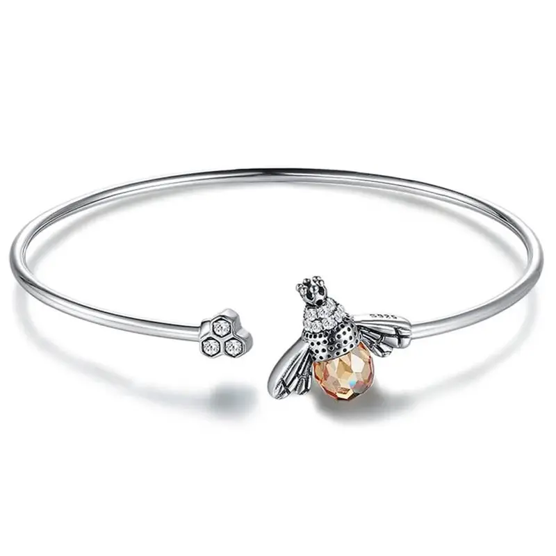 Bee-Themed Cuff Bracelet With Cubic Zirconia And Austrian Crystal Accents 1