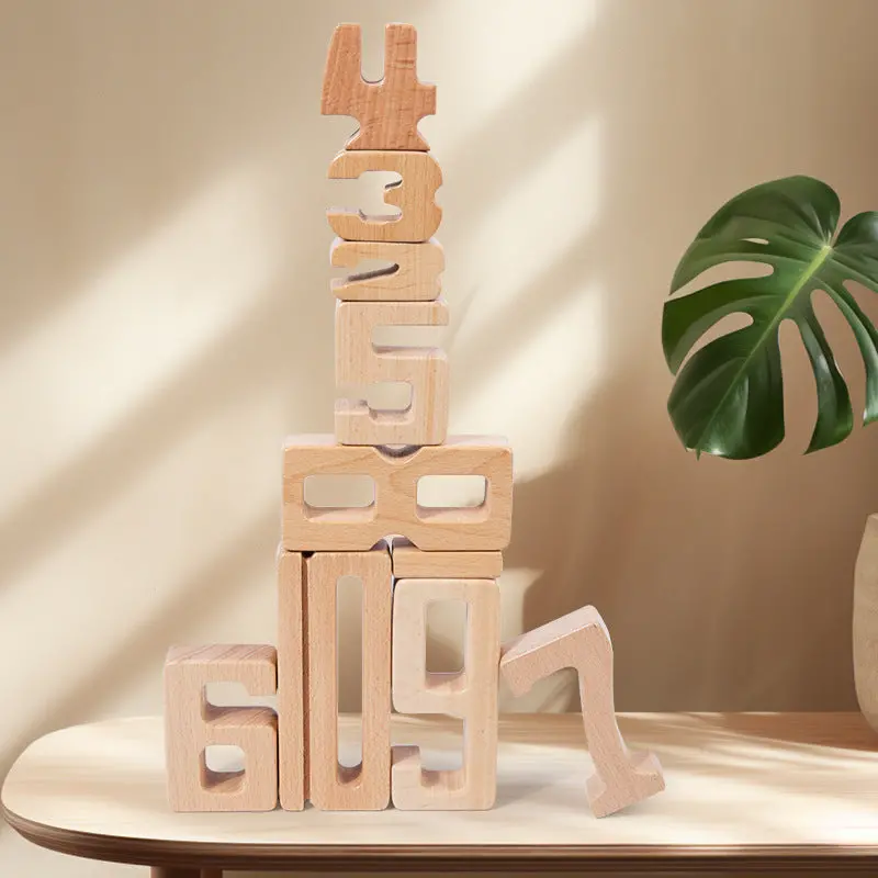 Beech Wood Number Blocks Set – Large-Particle Montessori Building Toys For Kindergarten Stacking & Learning 1