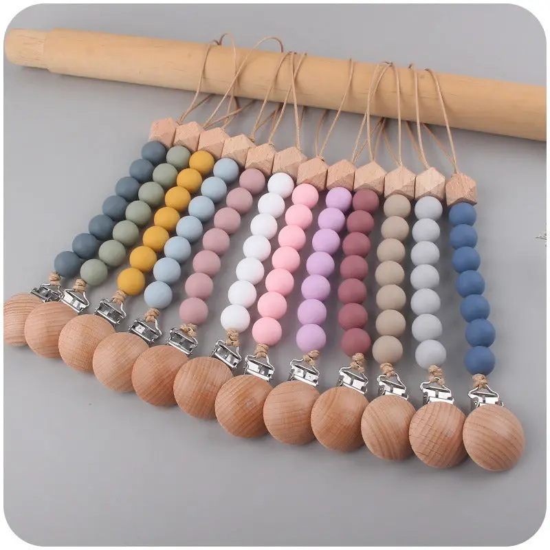 Beech Wood Pacifier Clip With Octagonal Soothing Teether And Anti-Drop Chain 1