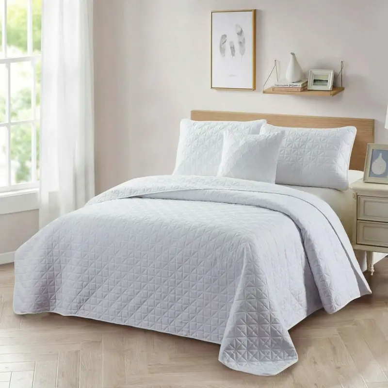 Bibb Home Reversible Quilt Set – 4-Piece Solid Design With Embroidered Accent Pillows 1