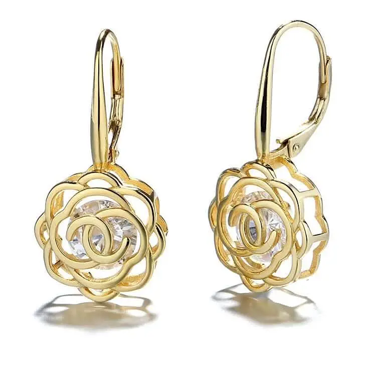 Caged Swarovski Crystal Rose Leverback Earrings – Elegant Crystal Jewelry 1