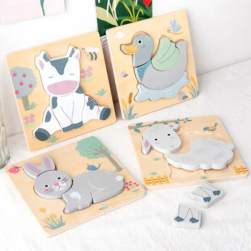 Cartoon Animal 3D Wooden Puzzle – Stereoscopic Flat Puzzle For Early Cognitive Development & Storytelling 1