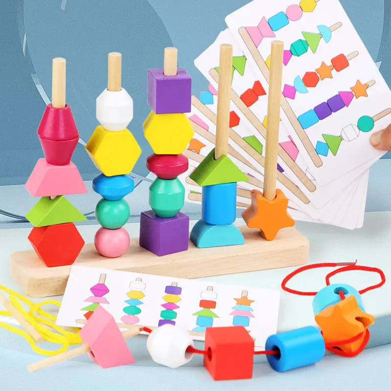 Colorful Wooden Bead Maze Puzzle – Sensory Learning Toy With Stacking Columns 1