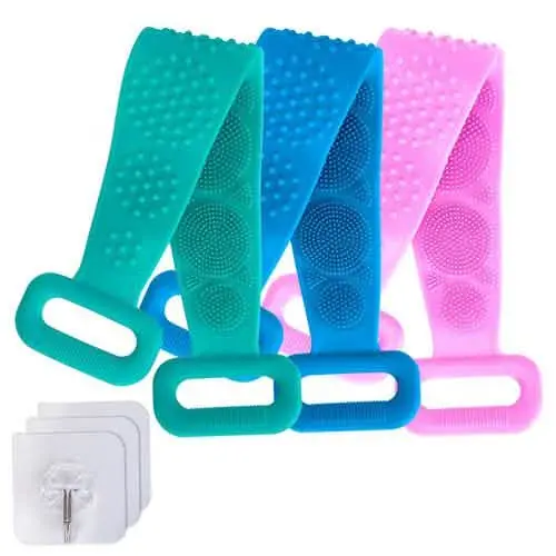 Ergonomic Silicone Back Scrubber Belt With Foaming Texture For Gentle Shower Exfoliation – Adjustable Body Brush 1