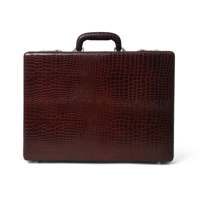 Executive Crocodile-Grain Leather Briefcase & Carry-On – Brown 1