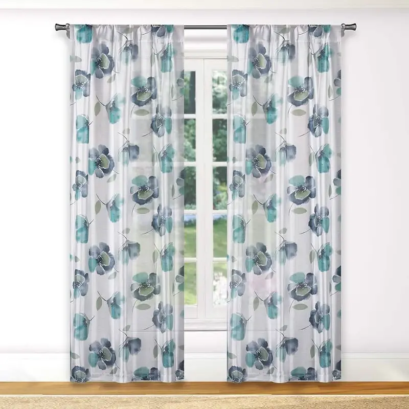 Floral Semi-Sheer Curtain Panels – Lightweight Two-Piece Window Treatment 1