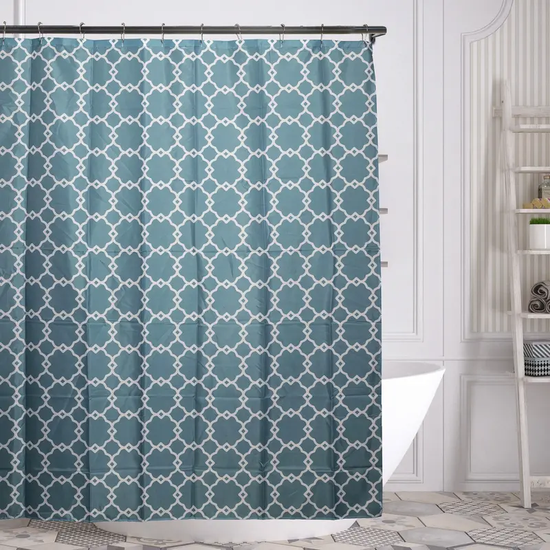 Geometric-Print Shower Curtain With Included Metal Rings – Multiple Color Options 1