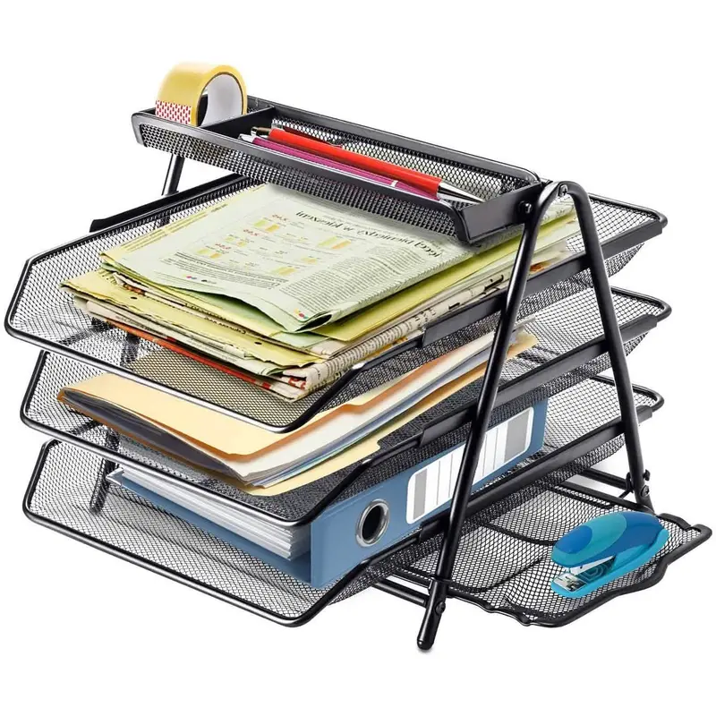 Halter 3-Tier Mesh Desktop Organizer With Sliding Paper Trays 1
