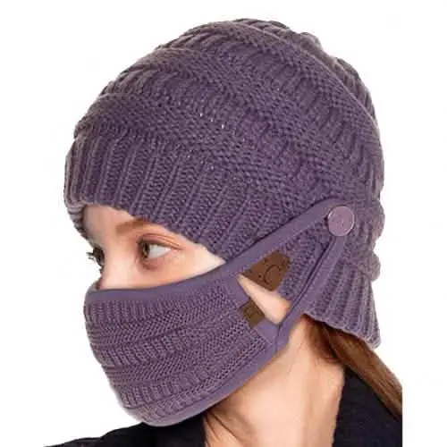 Knit Beanie With Detachable Hook-On Face Mask – Cozy Winter Accessory Set 1