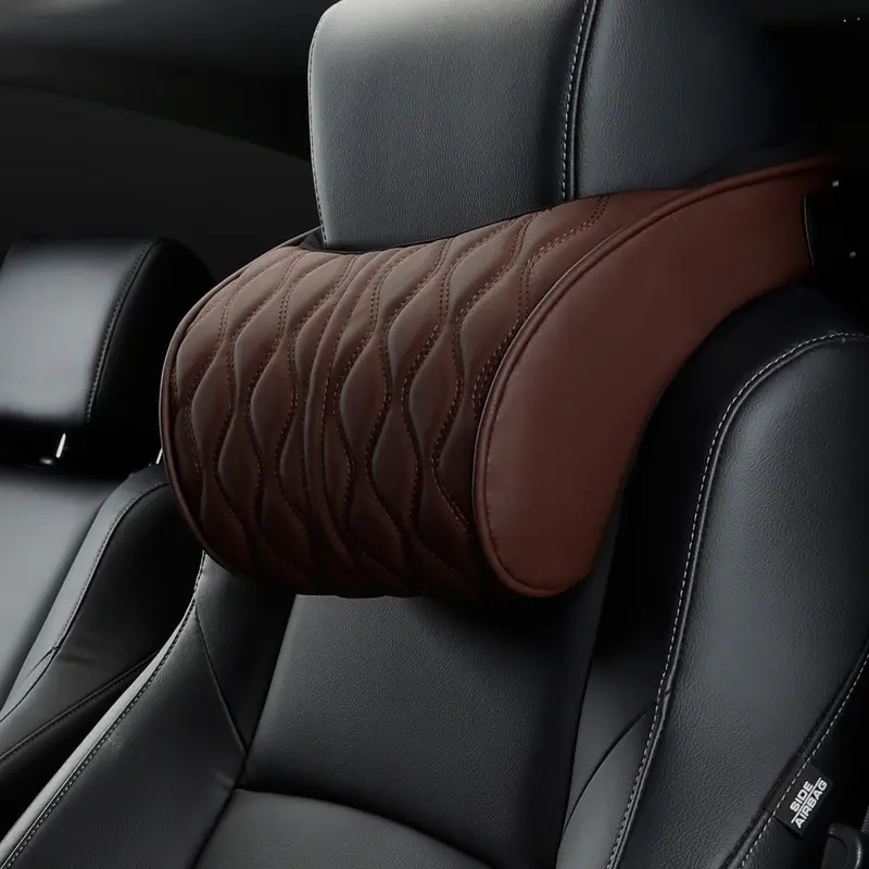 Leather-Trimmed Memory Foam Car Headrest Set – Lumbar & Neck Support System 2