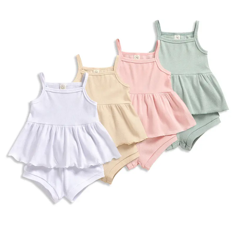 Organic Cotton Sleeveless Baby Outfit Set — Tops & Shorts For Girls (Ages 1–3) 1