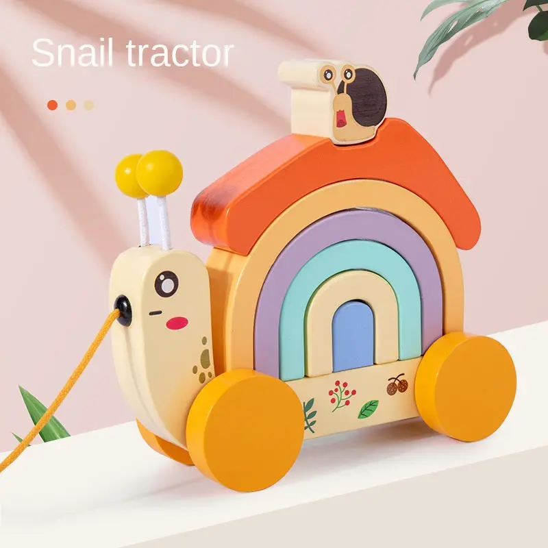 Rainbow Snail Tractor Toy – Wooden Pull-Along Walker With Color Matching & Rolling Play Features 1