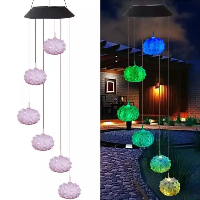 Solar-Powered Sea Urchin Wind Chime – Color-Changing Led Hanging Garden Light 1
