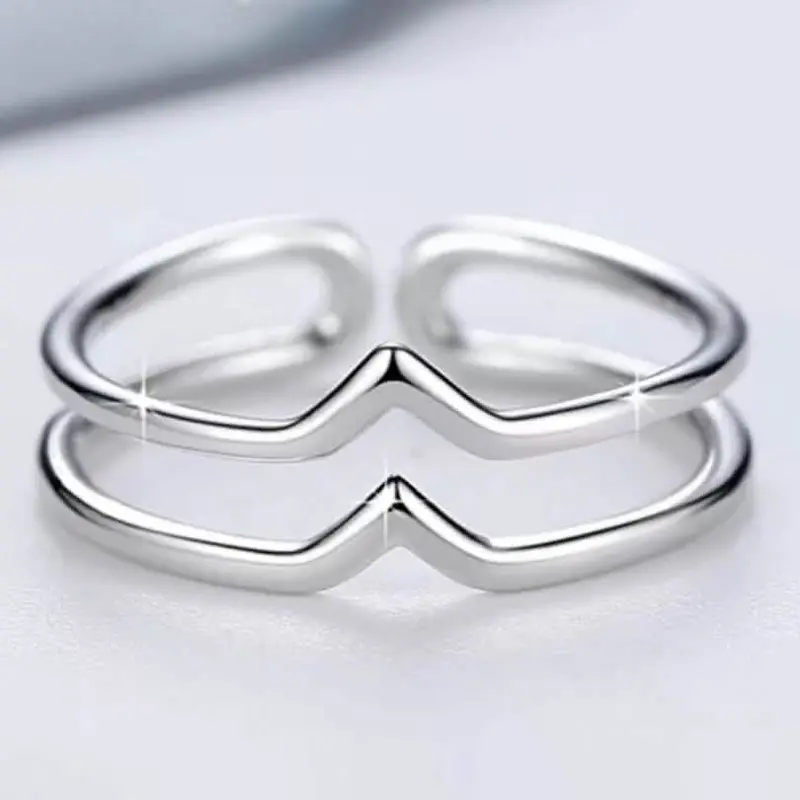 Sterling Silver Minimalist Two-Row Adjustable Bypass Ring – Sleek Contemporary Design 1