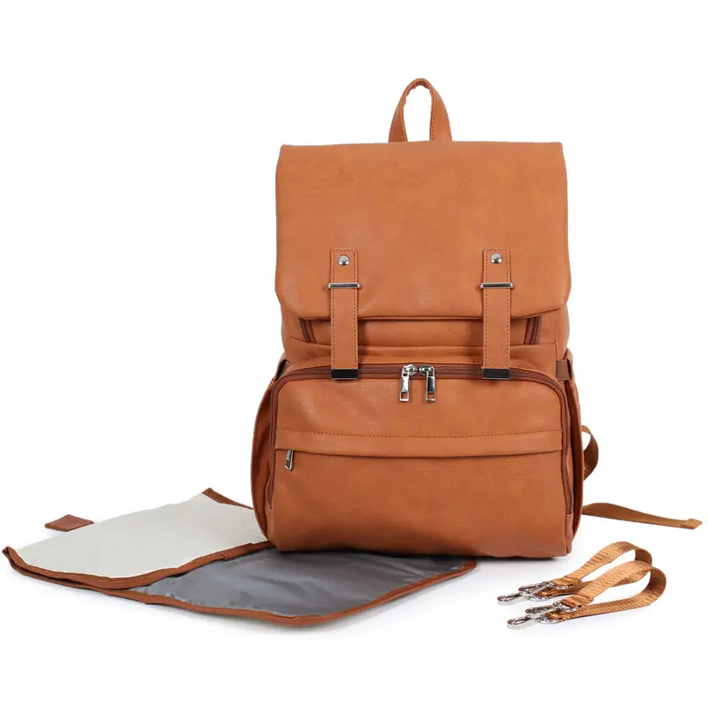 Stylish Pu Leather Parent Backpack With Multiple Compartments 1