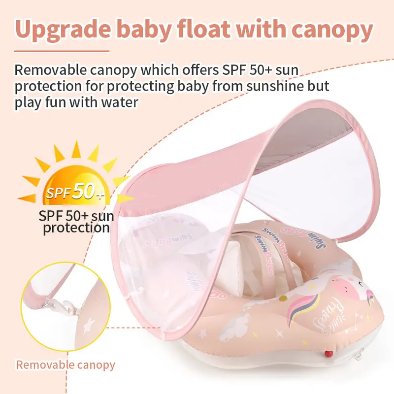 Swimbobo Pink Pony Infant Swimming Ring – Armpit-Fit Float With Sun Protection 1