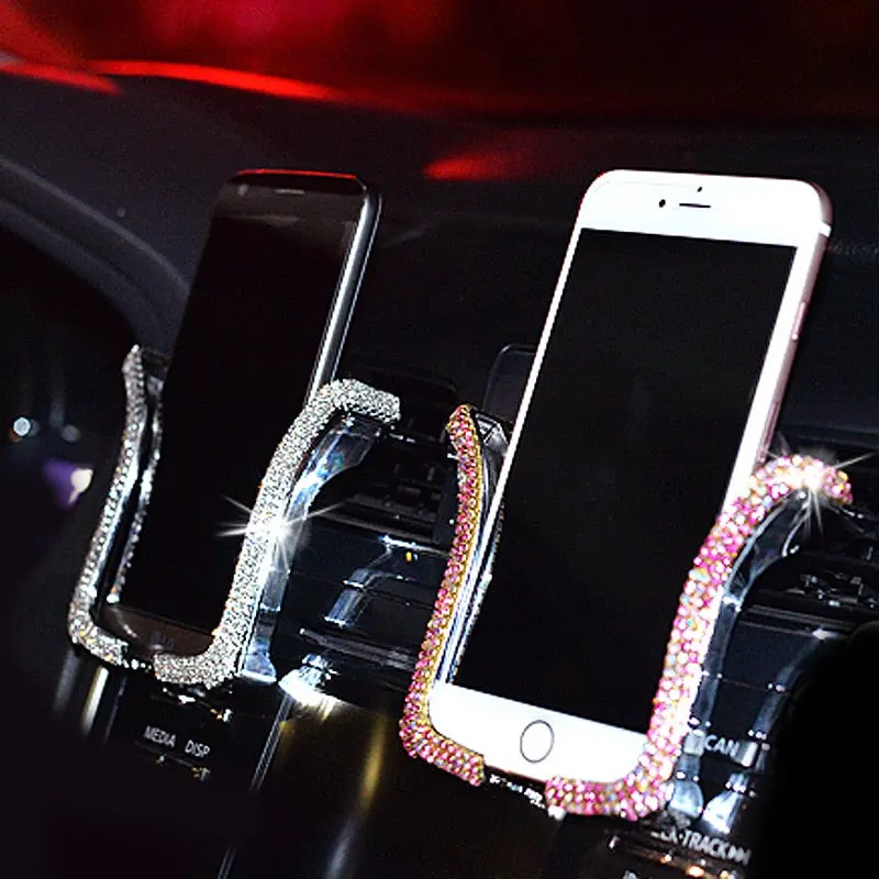Universal Air Vent Phone Mount – Rhinestone-Embellished Clip Holder For Iphone & Samsung 1