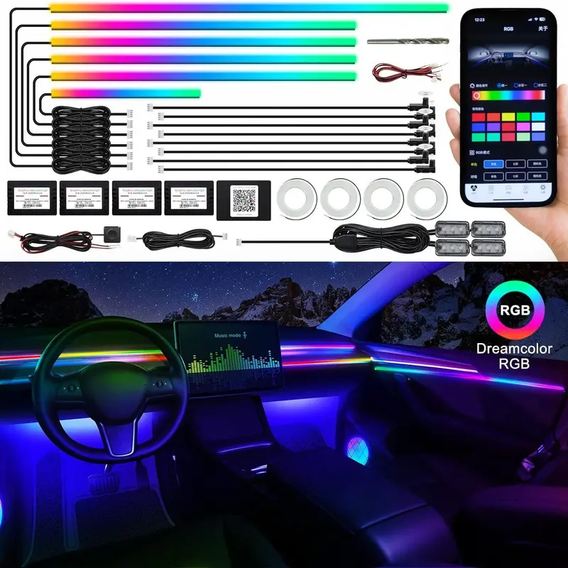 Universal Dynamic Ambient Lighting Kit – 256-Color Rgb Interior Led System With Welcome Light Effects 1