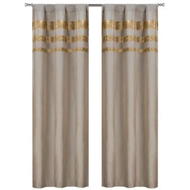 Velvet Blackout Curtain Pair With Metallic Stripe Border And Light-Blocking Design 1