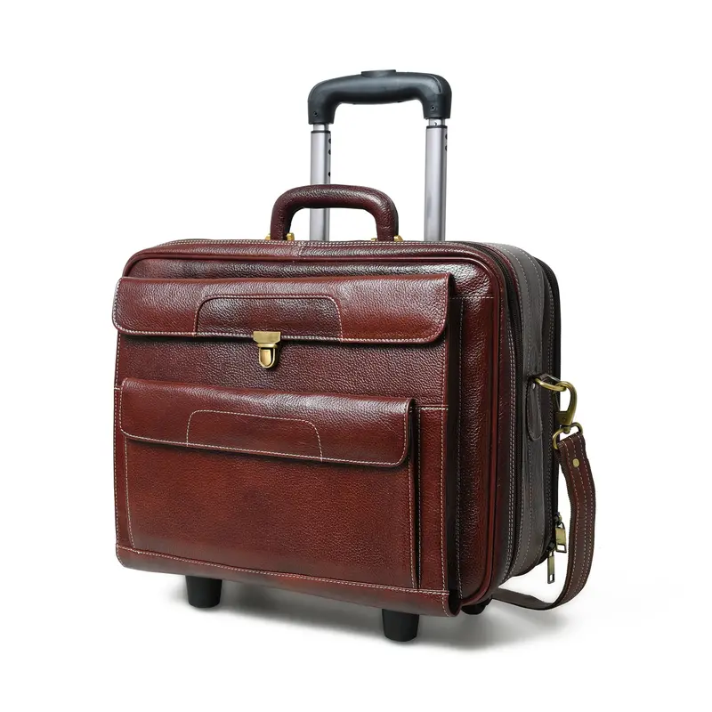 Wanderer Leather Rolling Trolley Suitcase – Lightweight Carry-On Luggage 1