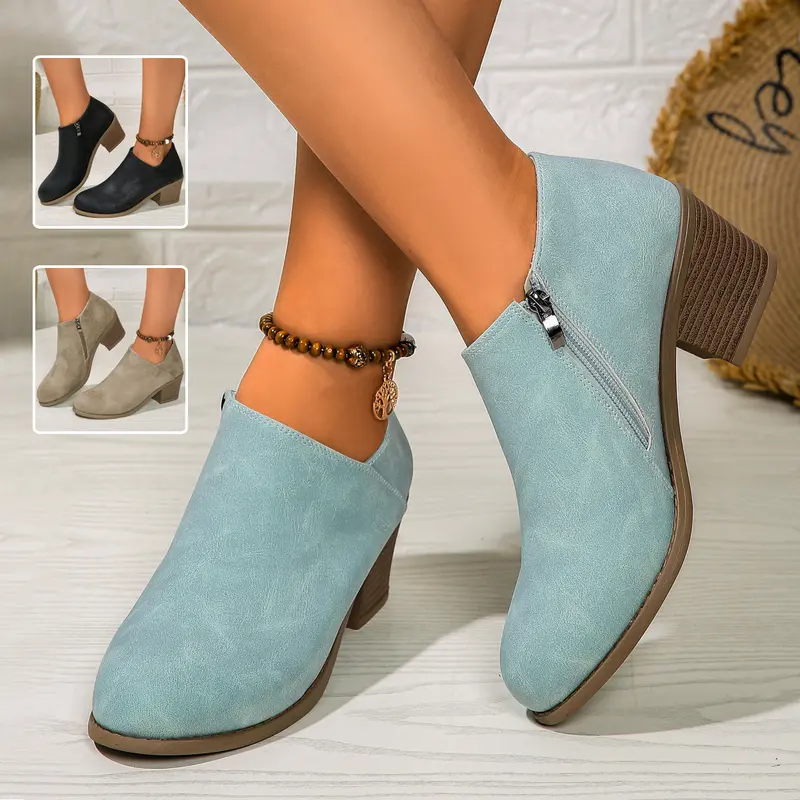 Women'S Chunky-Ankle Boots With Rounded Toe And Convenient Side-Zip Closure 1