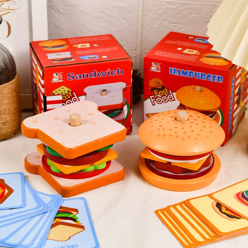 Wooden Pretend Play Food Set – Burger, Fries, Sandwich & Cutting Toy For Toddlers 1