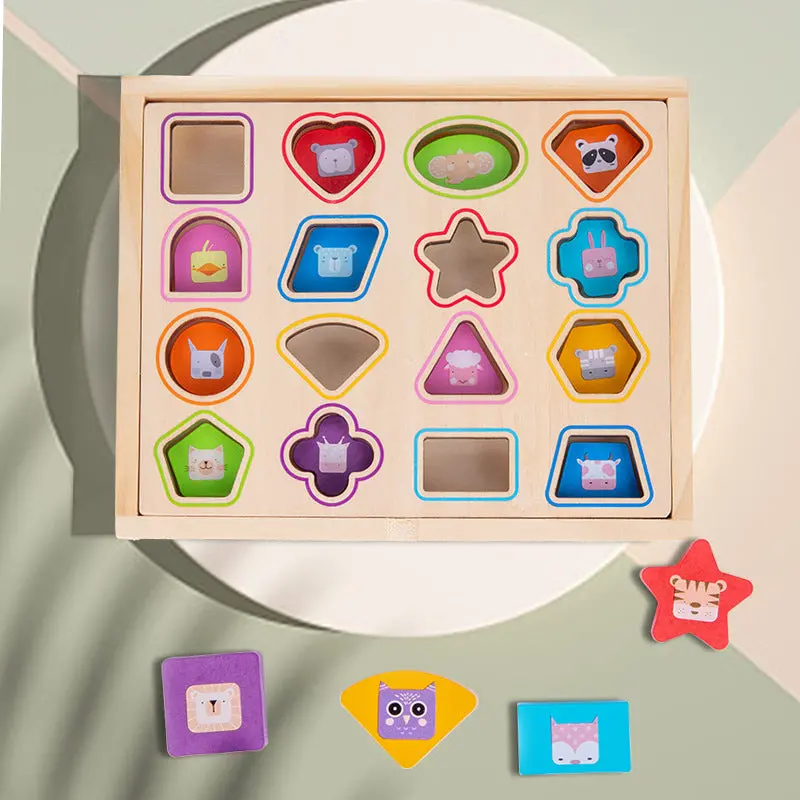 Wooden Shape & Color Matching Puzzle Box – Cognitive Development Toy With Graphic Cards For Toddlers 1