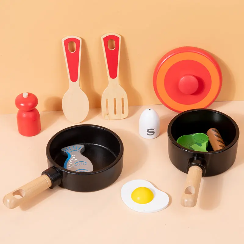 Wooden Toy Cooking Set – Simulated Pots, Utensils & Kitchen Accessories For Imaginative Play 1
