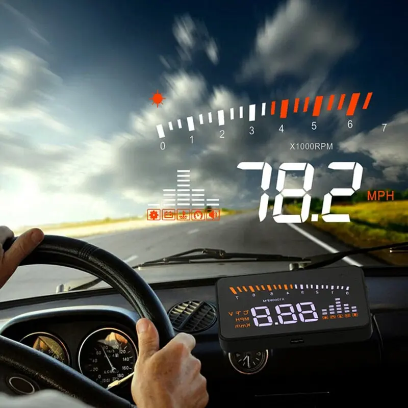 X5 Obd2 Hud Head-Up Display For Cars – Auto-Detecting Speed, Voltage & Overspeed Alerts With Windshield Projection 1