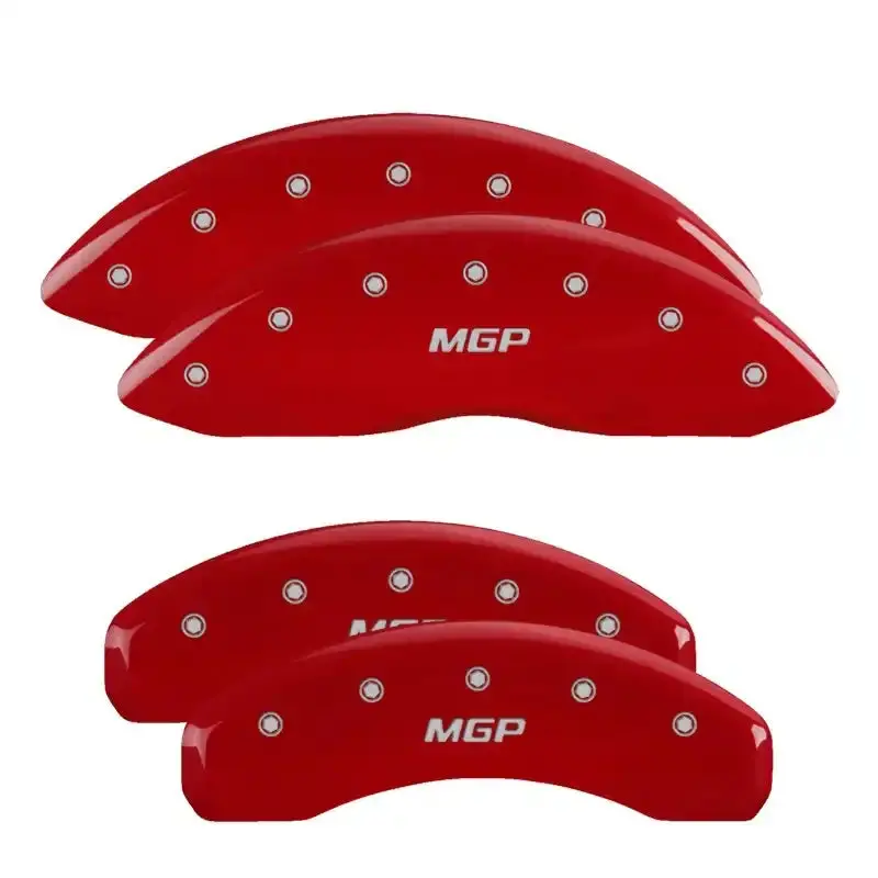 Mgp Engraved 4-Piston Caliper Covers – Front And Rear Buick-Specific Design With Red Finish And Silver Shield Accents 1