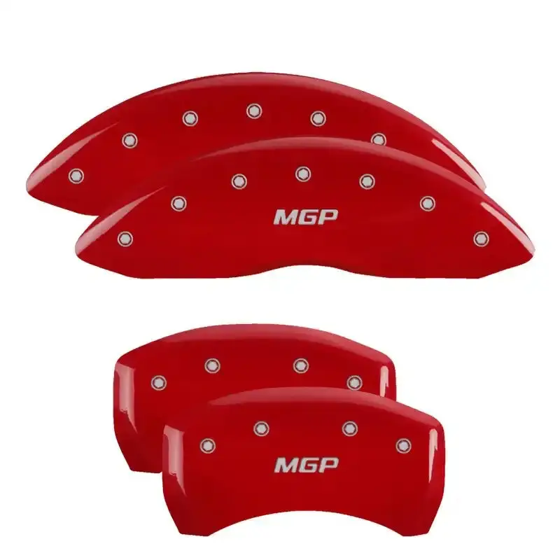 Mgp Engraved 4-Piston Caliper Covers – Front And Rear, Red Finish With Silver Chrome Accents 1
