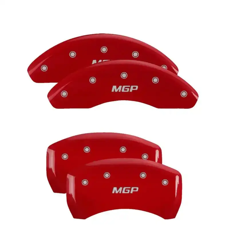 Mgp Engraved Caliper Covers – Front & Rear Set, Red Finish With Silver Chrome Accents 1